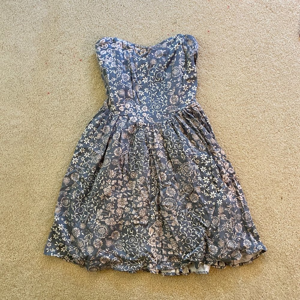 Forever 21 Strapless Blue Floral Mini Dress S
